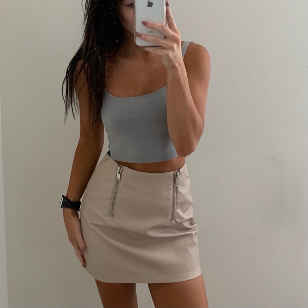 Tan leather skirt